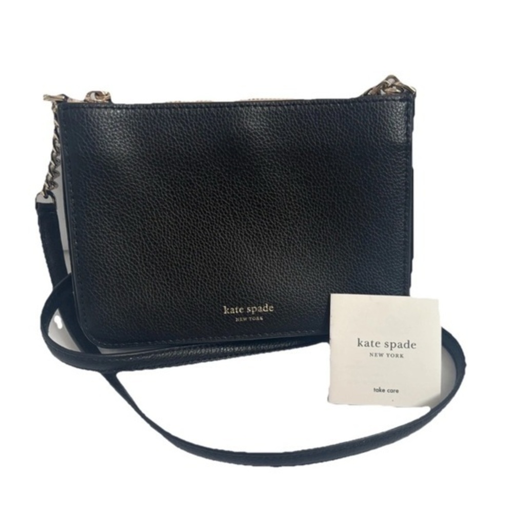 Kate Spade Crossbody Leather Black ShoulderBag Purse With Gold Chain